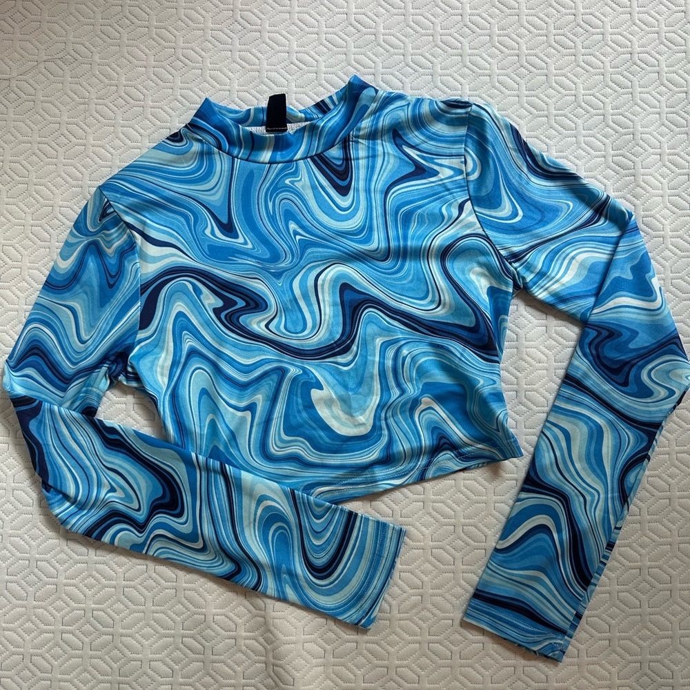 SHEIN Blue Marble Long Sleeve Top